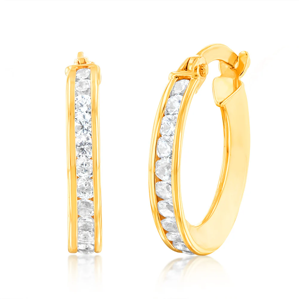 9ct Yellow Gold Silver Filled Cubic Zirconia On 10mm Hoop Earring