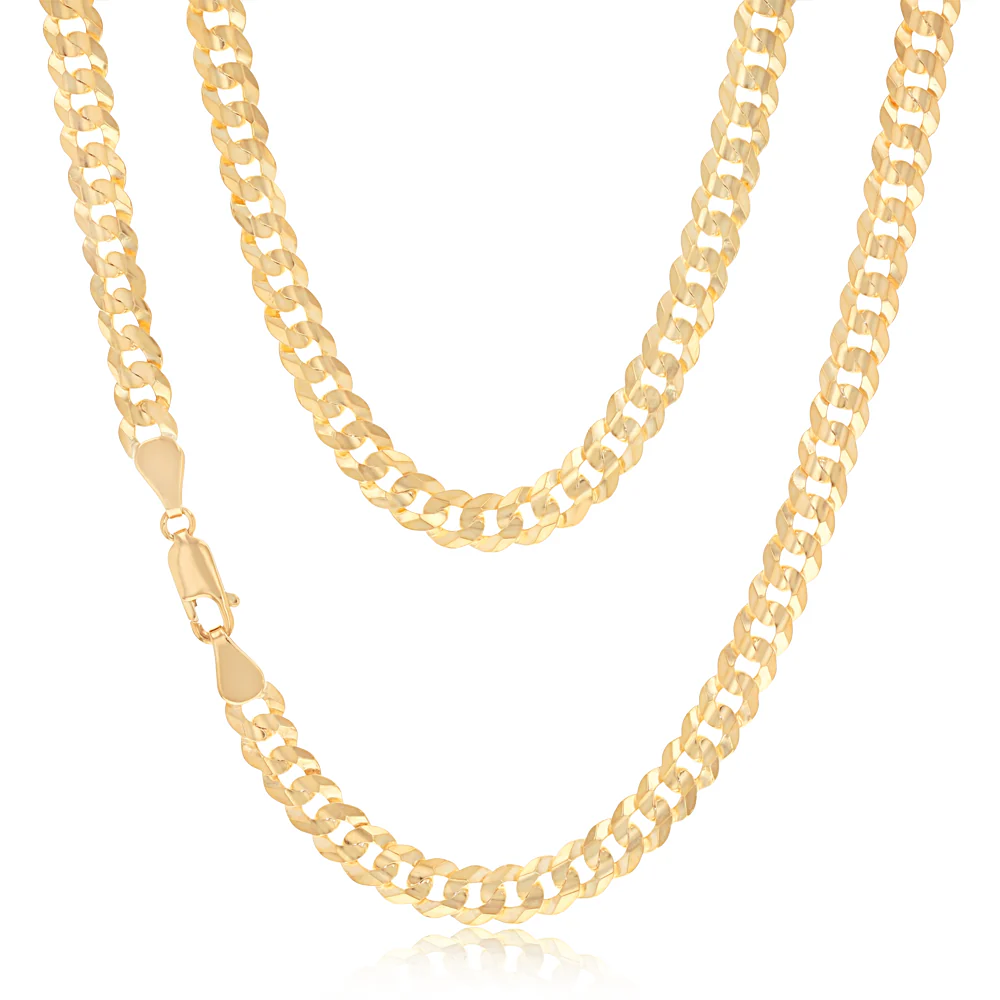 9ct Yellow Gold Silver Filled Curb Concave Lightweight 130 Gauge 50cm Chain