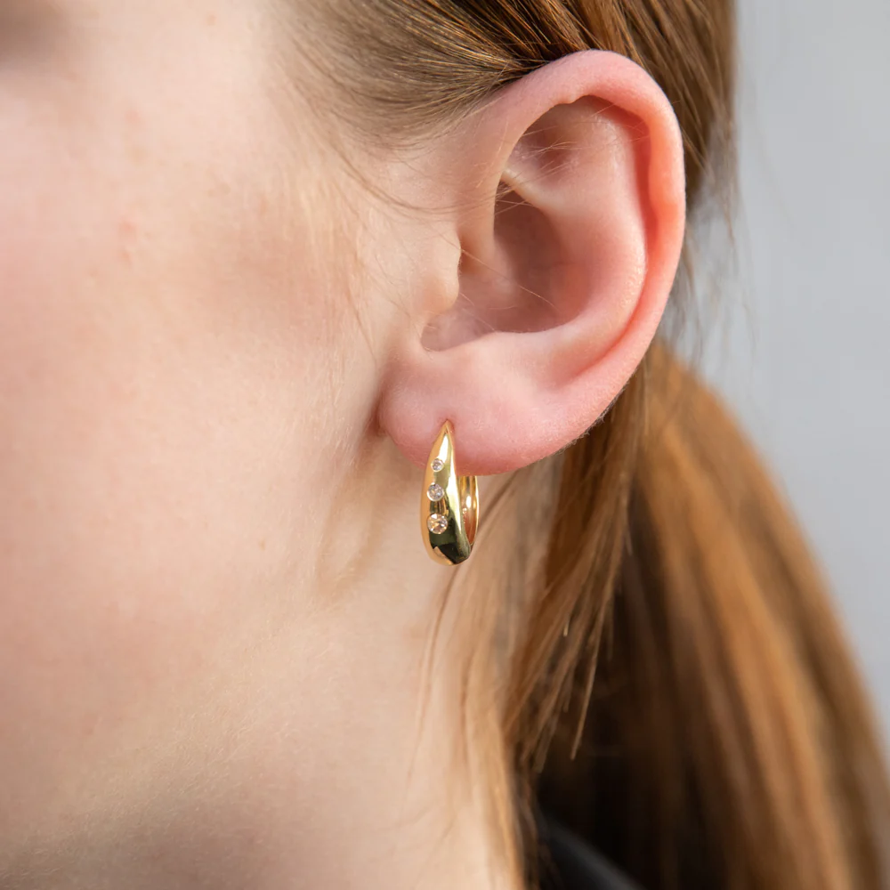 9ct Yellow Gold Silver Filled CZ On Hinged Hoop Earrings - Image 2