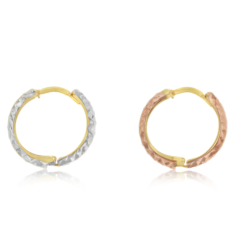 9ct Yellow Gold Silver Filled Diamond Cut 11mm Sleeper Earrings - Image 2