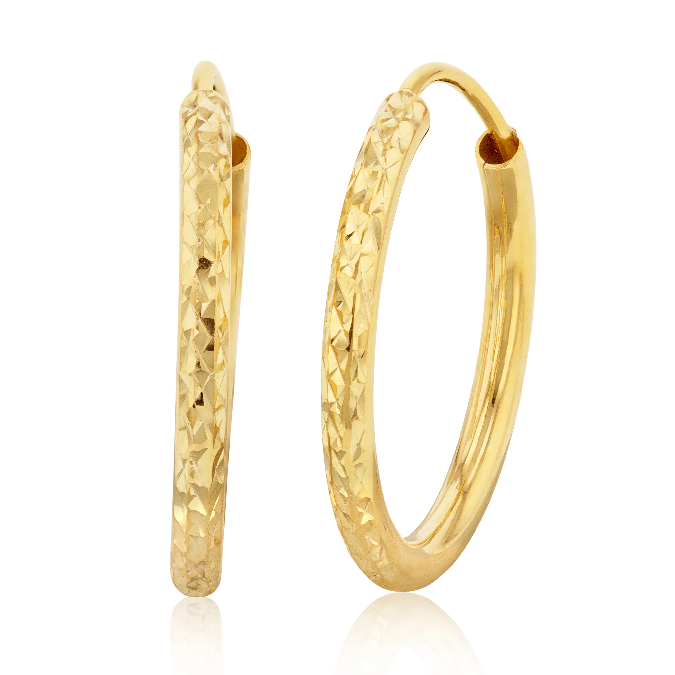 9ct Yellow Gold Silver Filled Diamond Cut 15mm Sleeper Earrings