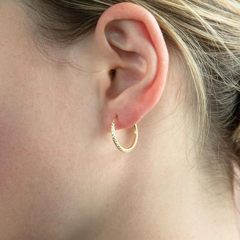 9ct Yellow Gold Silver Filled Diamond Cut 15mm Sleeper Earrings - Image 2