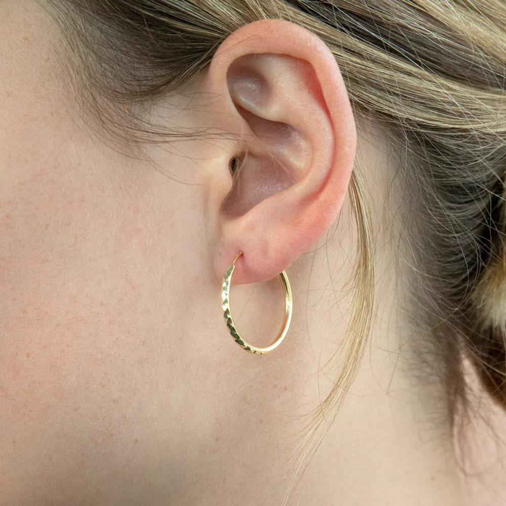 9ct Yellow Gold Silver Filled Diamond Cut 20mm Sleeper Earrings - Image 2