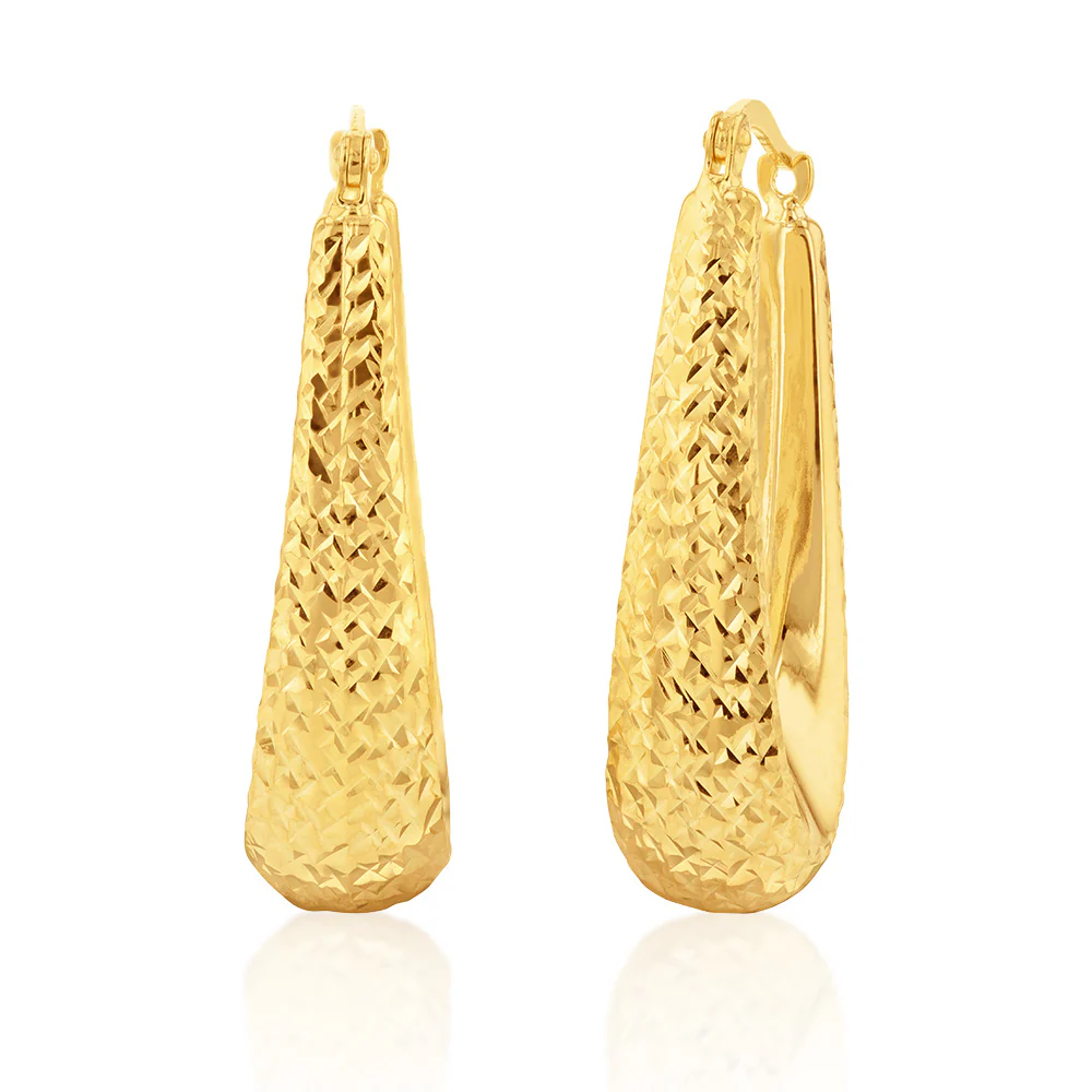 9ct Yellow Gold Silver Filled Diamond-Cut Hoop