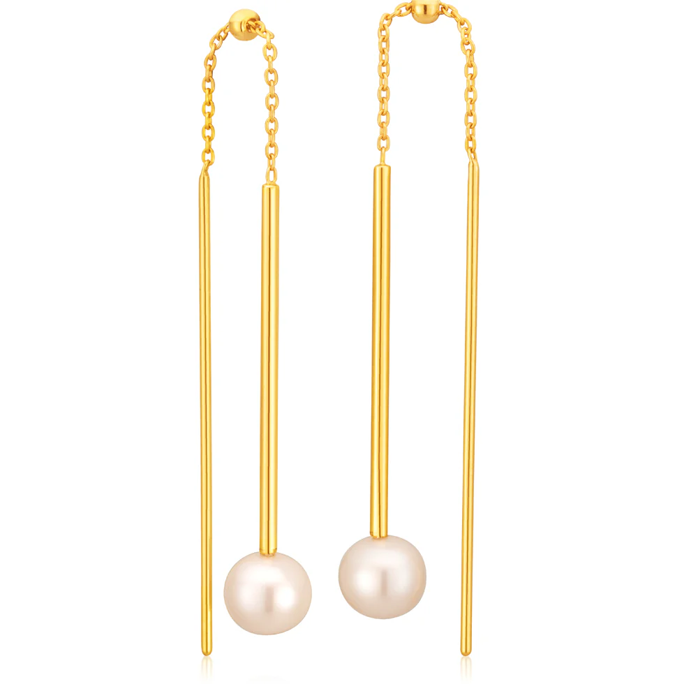 9ct Yellow Gold Silver Filled Drops with Freshwater Pearls Earrings