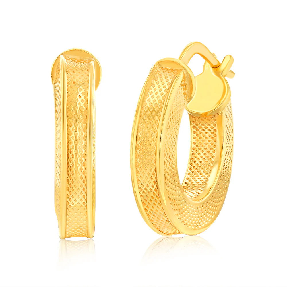 9ct Yellow Gold Silver Filled Fancy 10mm Hoop Earrings - Image 2