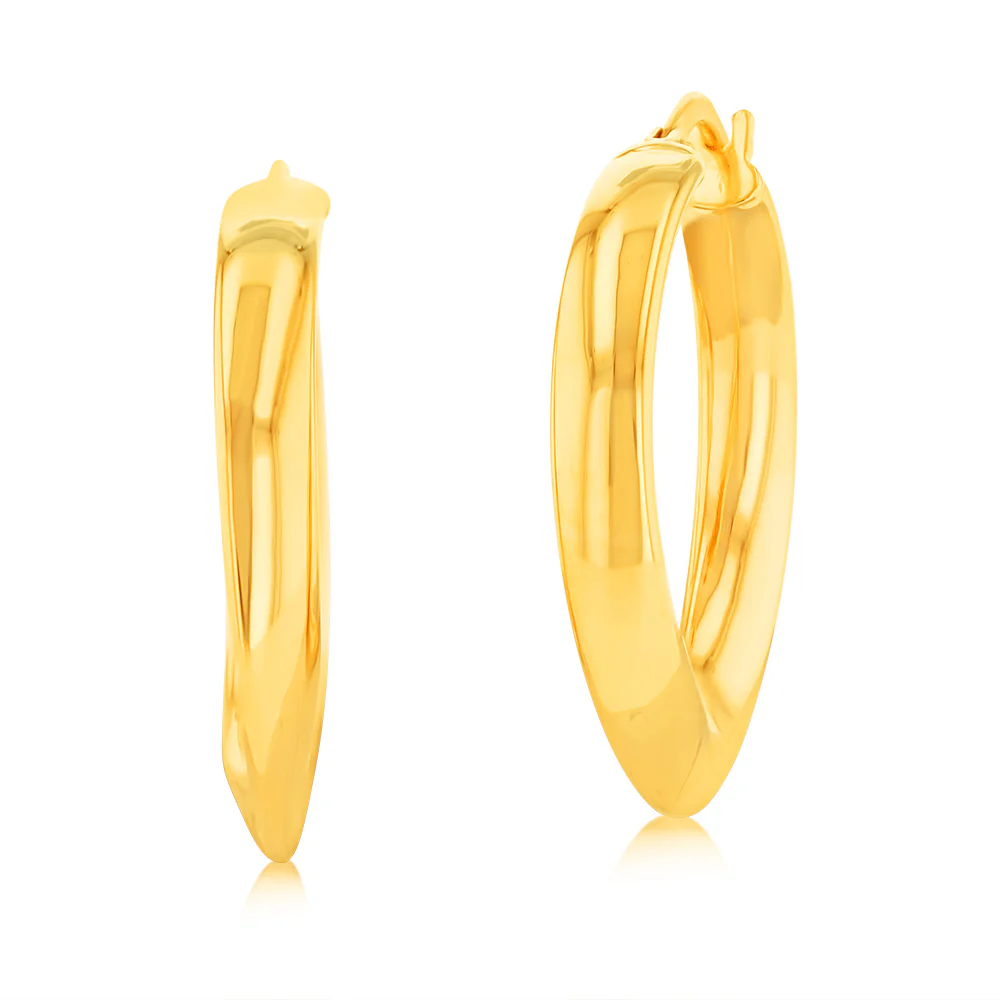 9ct Yellow Gold Silver Filled Fancy 20mm Hoop Earrings - Image 2