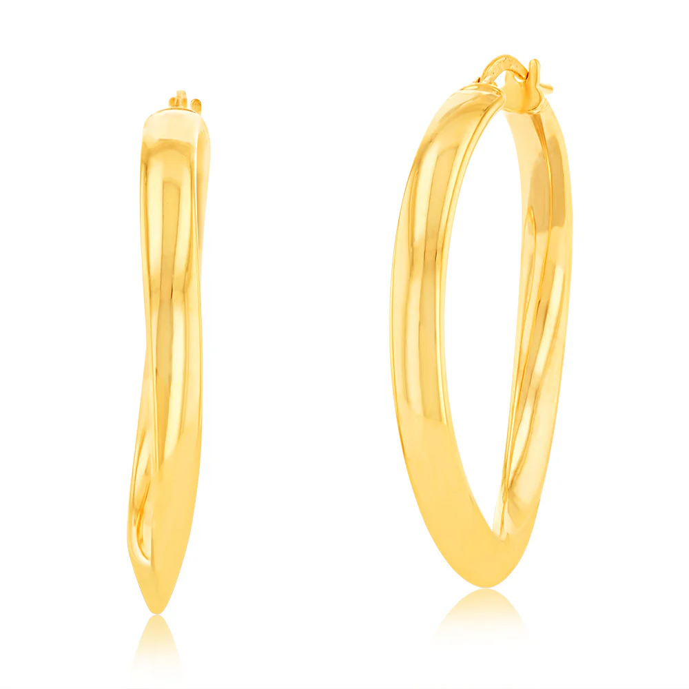9ct Yellow Gold Silver Filled Fancy 30mm Hoop Earrings - Image 2