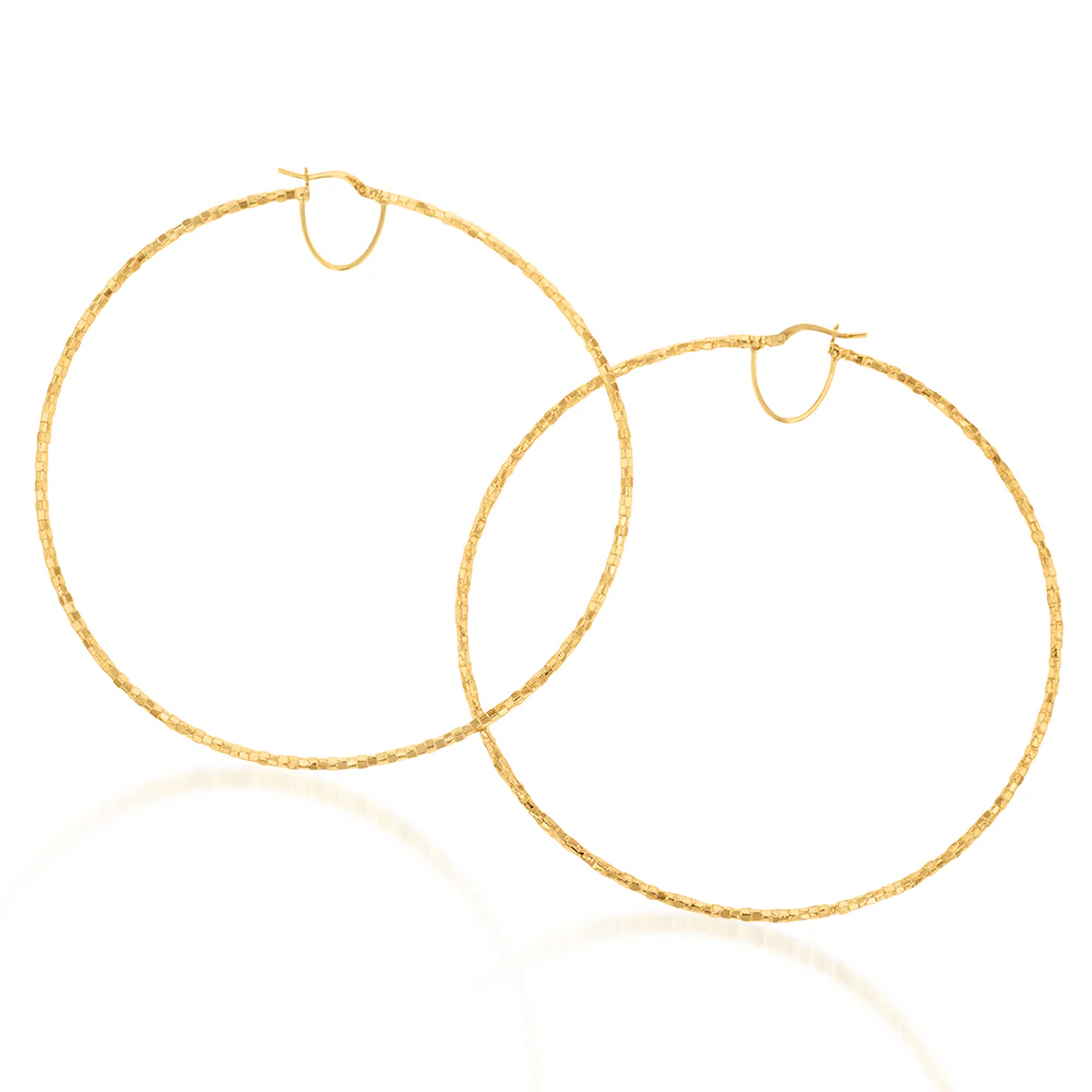 9ct Yellow Gold Silver Filled Fancy 80mm Hoop Earrings
