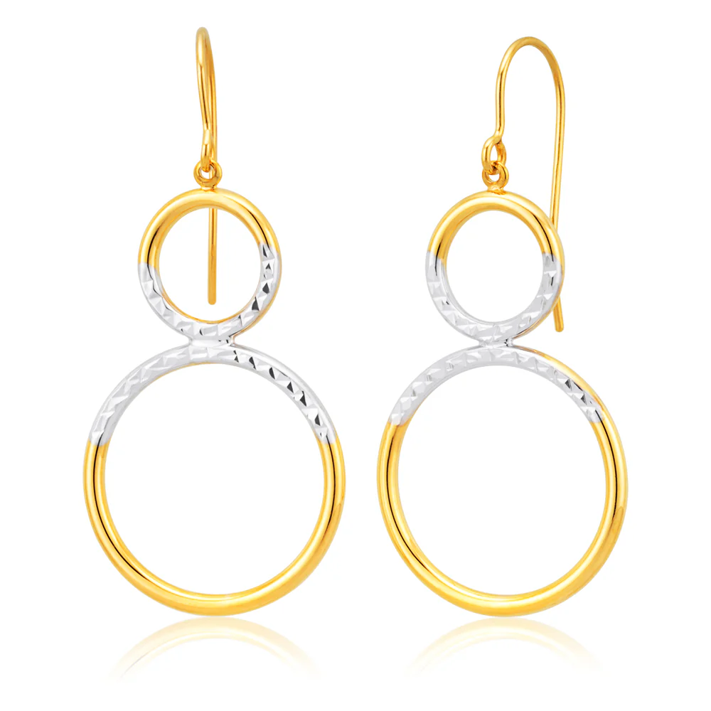 9ct Yellow Gold Silver Filled fancy double ring Drop Earrings