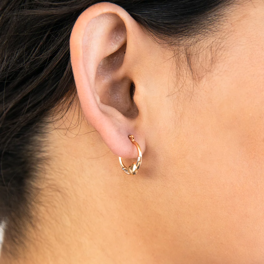 9ct Yellow Gold Silver Filled Fancy Heart Hoop Creole Earrings - Image 2