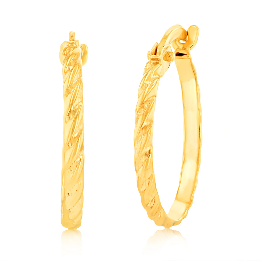 9ct Yellow Gold Silver Filled Fancy Patterned Hoop Earring
