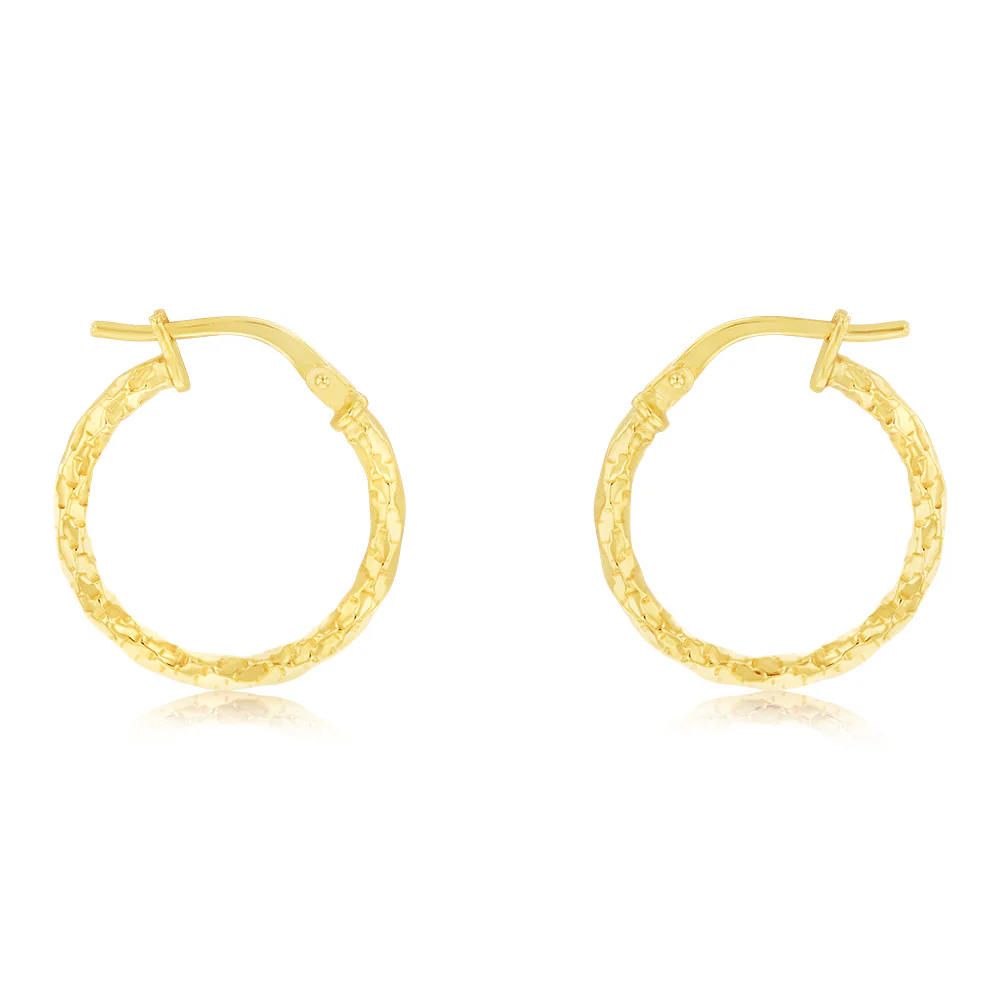 9ct Yellow Gold Silver Filled Fancy Twisted 15mm Hoop Earrings