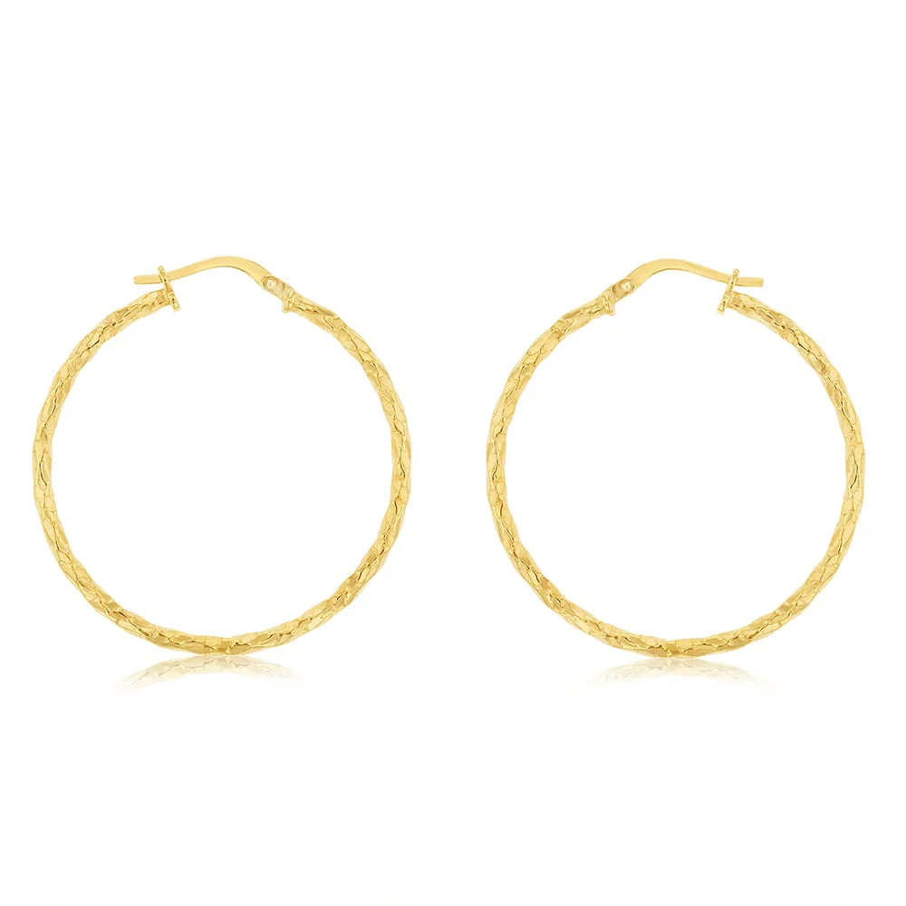 9ct Yellow Gold Silver Filled Fancy Twisted 30mm Earrings
