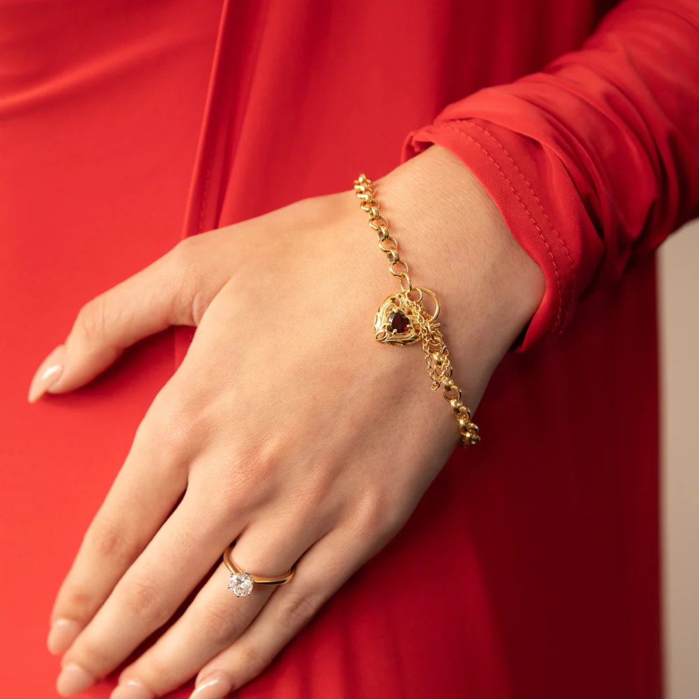 9ct Yellow Gold Silver Filled Garnet Belcher Bracelet - Image 4