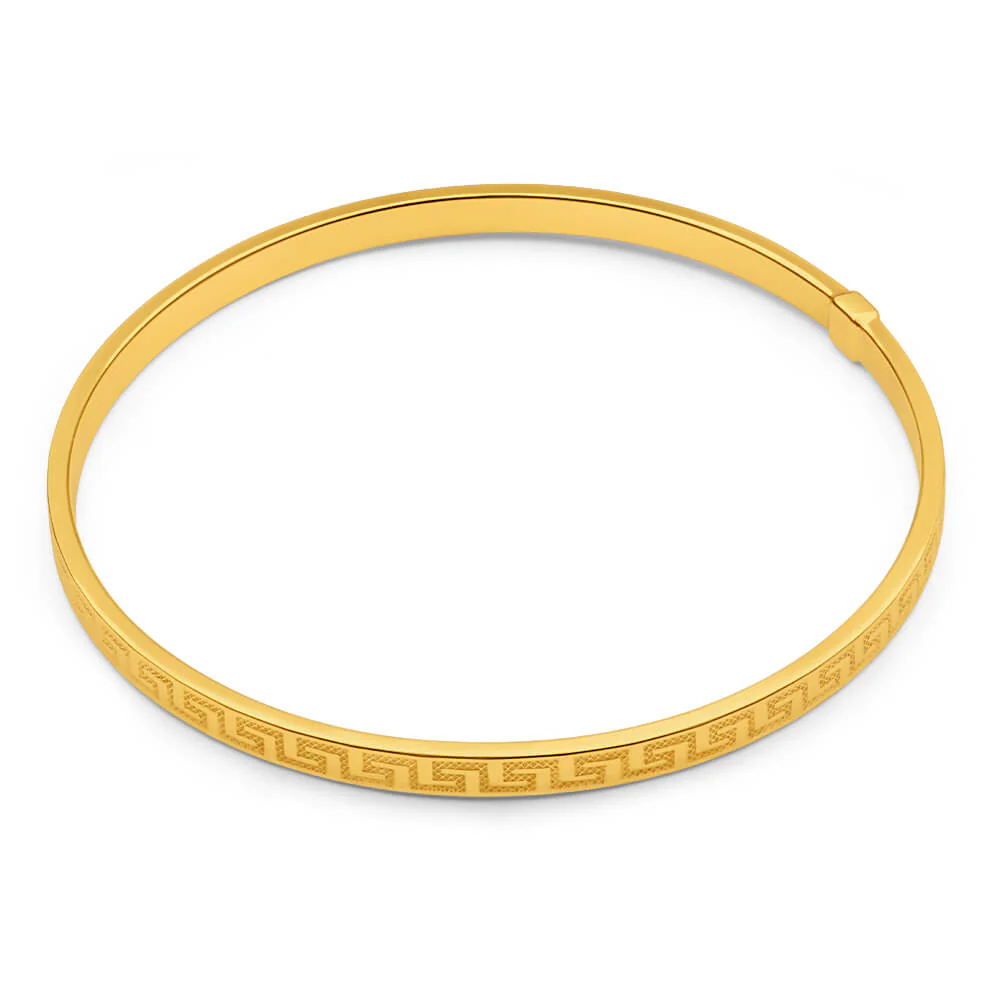 9ct Yellow Gold Silver Filled Greek Key Bangle - Image 2