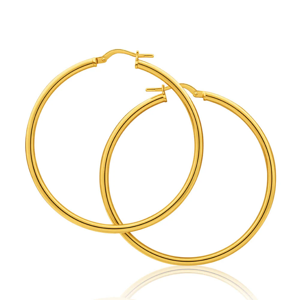 9ct Yellow Gold Silver Filled Gypsy 40mm Hoop Earrings - Image 2