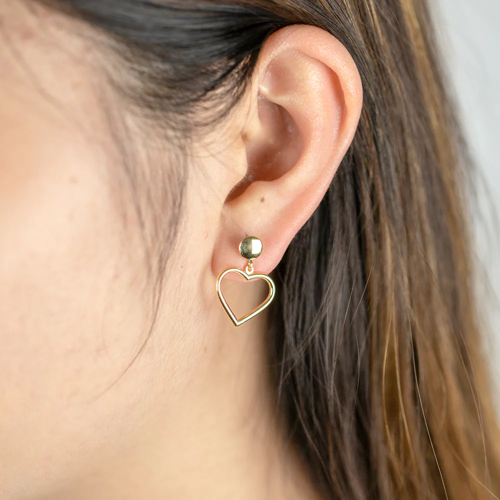 9ct Yellow Gold Silver Filled Heart Drop Earrings - Image 2