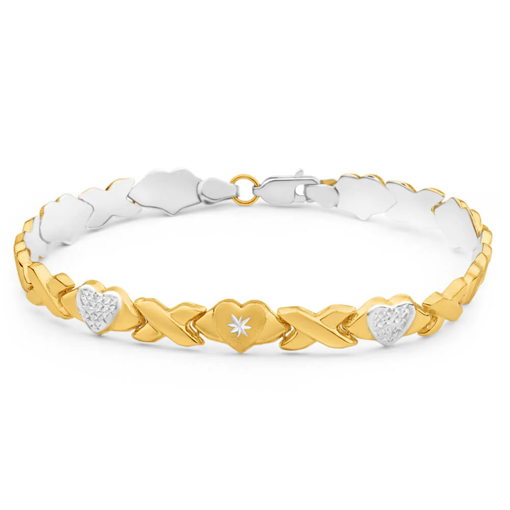 9ct Yellow Gold Silver Filled Heart Fancy 19cm Bracelet