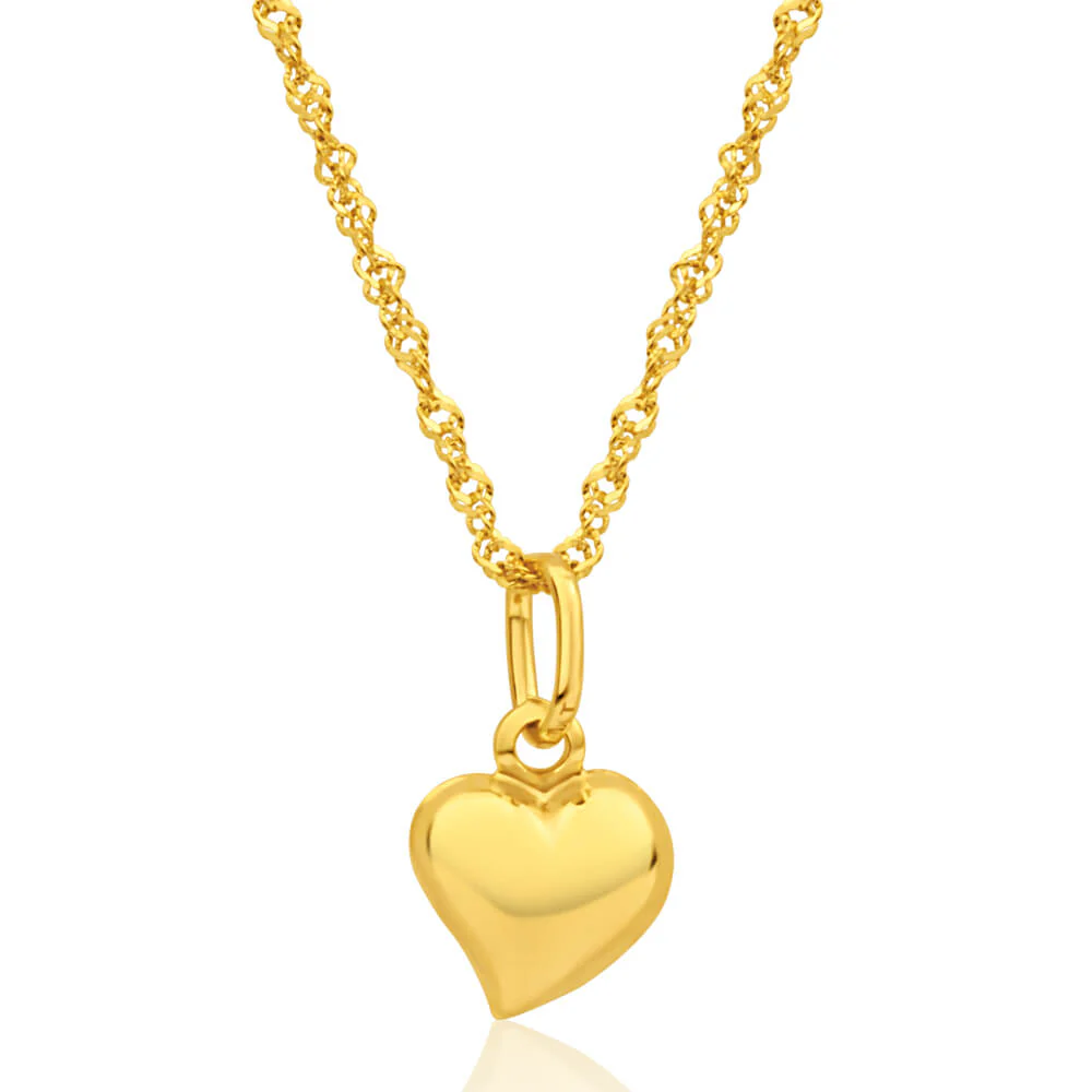 9ct Yellow Gold Silver Filled Heart Pendant With 45cm Chain