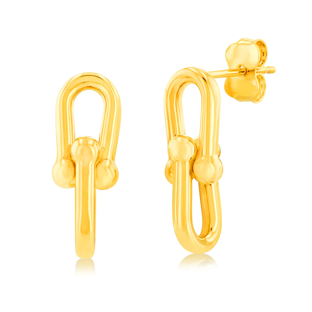 9ct Yellow Gold Silver Filled Link Drop Stud Earring