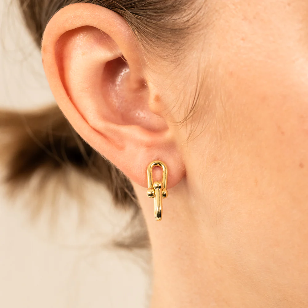 9ct Yellow Gold Silver Filled Link Drop Stud Earring - Image 2