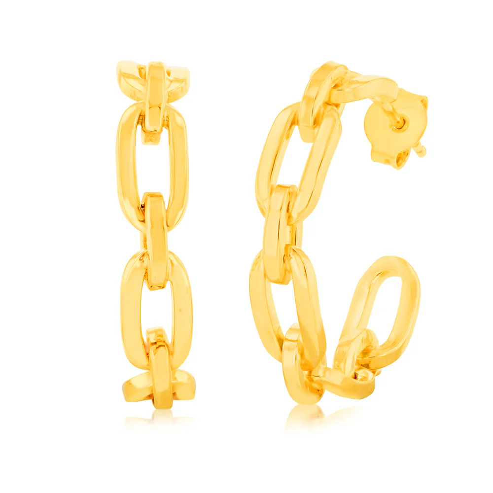9ct Yellow Gold Silver Filled Link Hoop Earrings