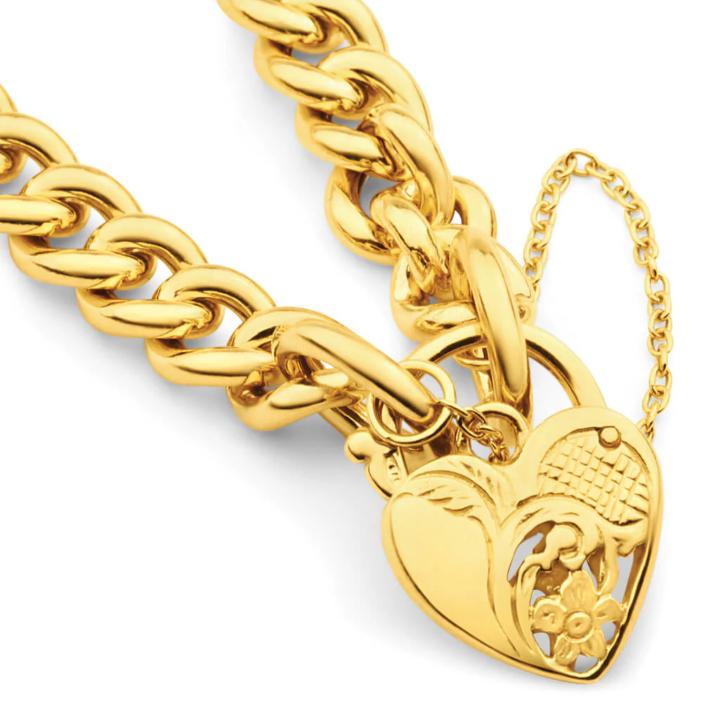 9ct Yellow Gold Silver Filled Padlock 20cm Curb Bracelet - Image 2