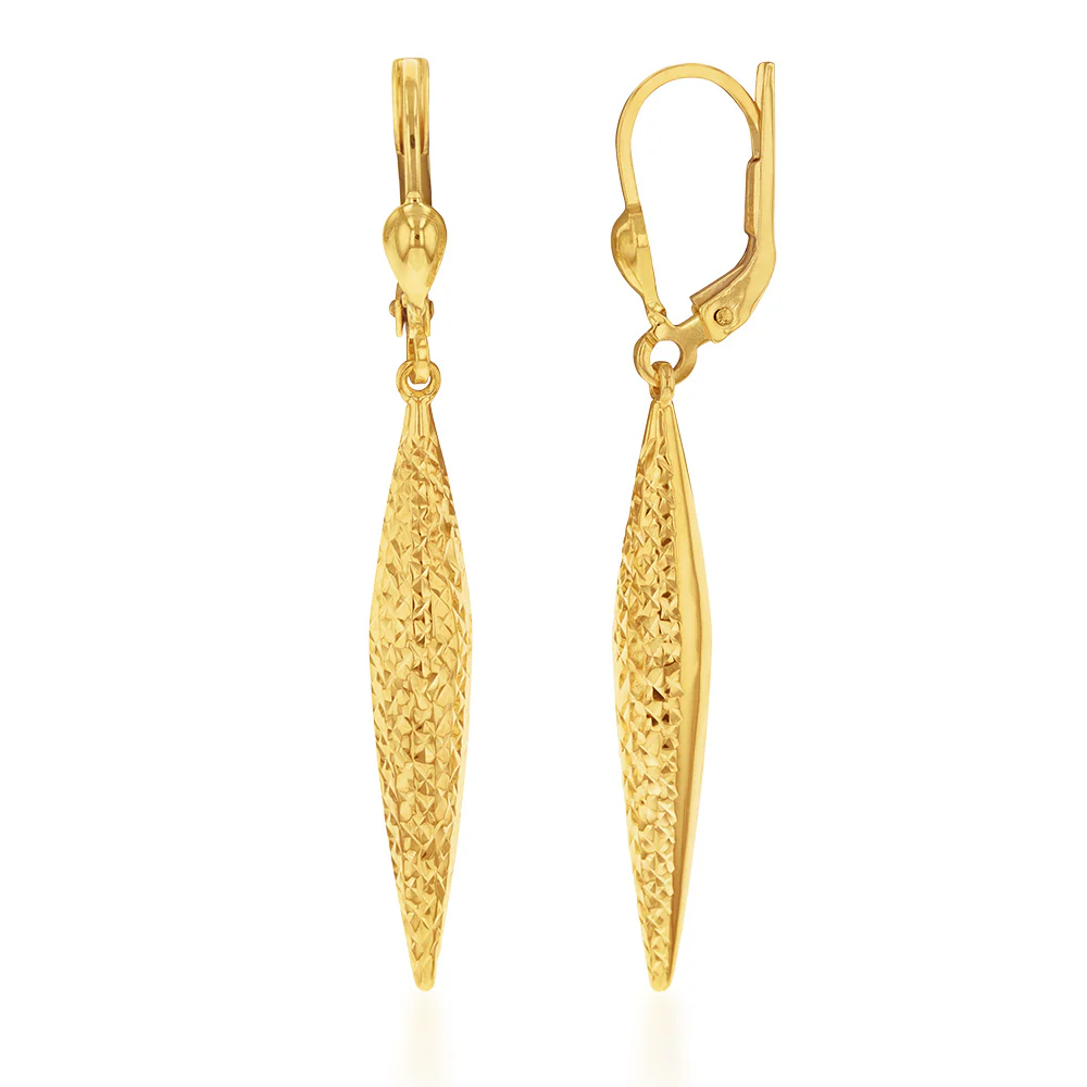 9ct Yellow Gold Silver Filled Patterned Drop Earrings