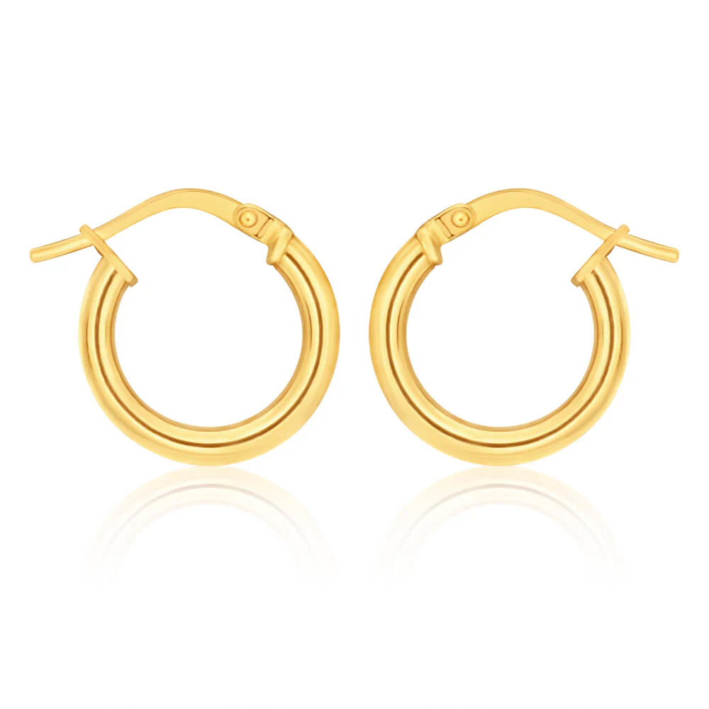 9ct Yellow Gold Silver Filled Plain 10mm (Internal) Hoop Earrings
