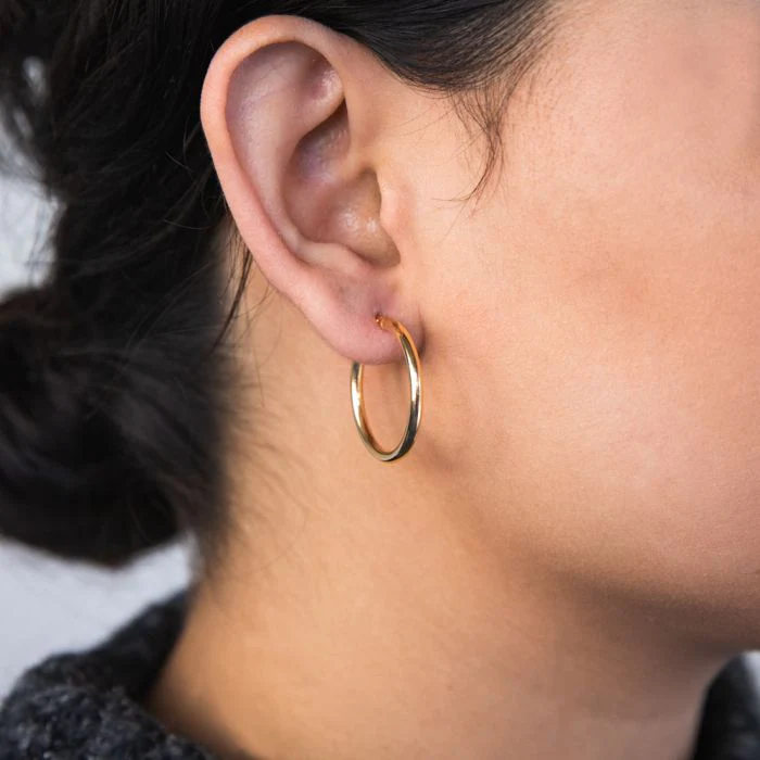 9ct Yellow Gold Silver Filled Plain 20mm Hoop Earrings - Image 2