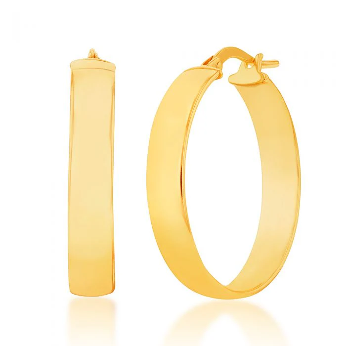 9ct Yellow Gold Silver Filled Plain 20mm Hoop Earrings