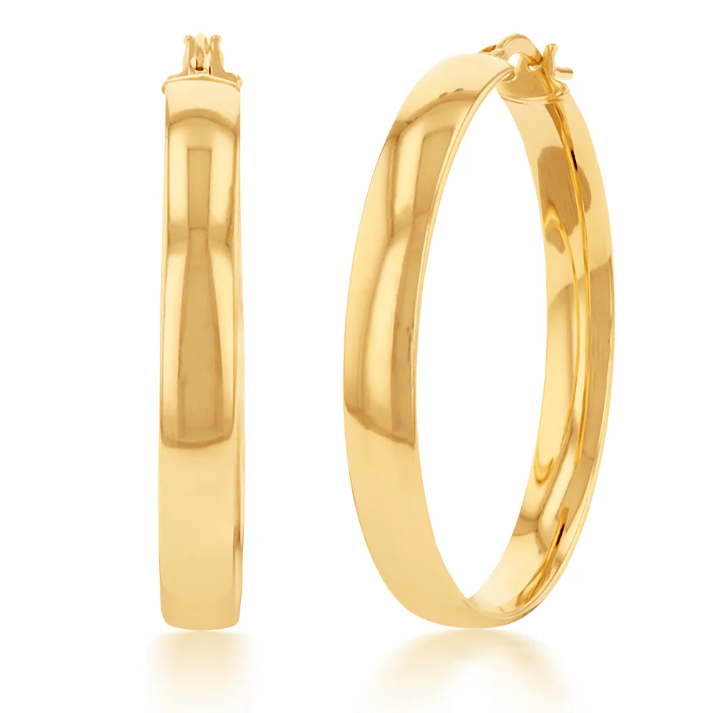 9ct Yellow Gold Silver Filled Plain 30mm Hoop