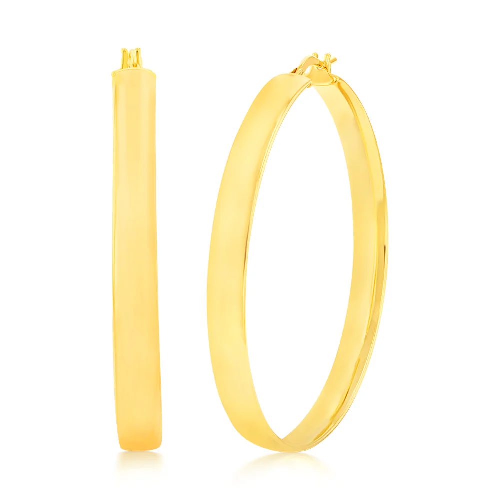 9ct Yellow Gold Silver Filled Plain 40mm Hoop Earrings