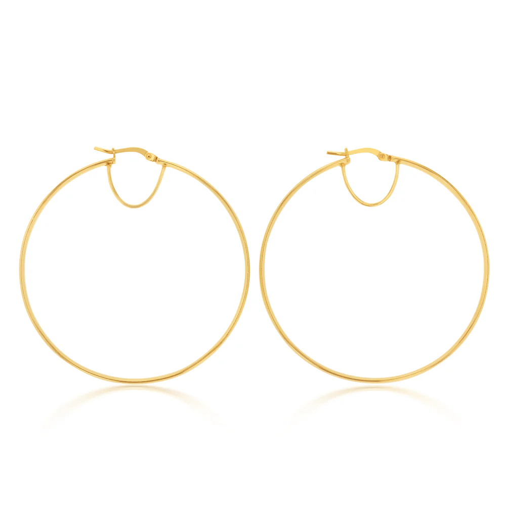 9ct Yellow Gold Silver Filled Plain 50mm Hoop Earrings
