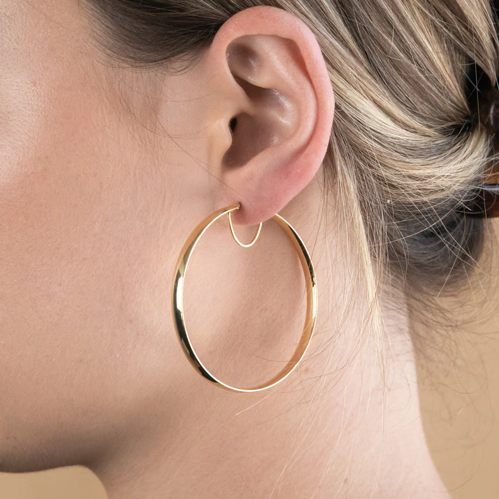 9ct Yellow Gold Silver Filled Plain 50mm Hoop Earrings - Image 2