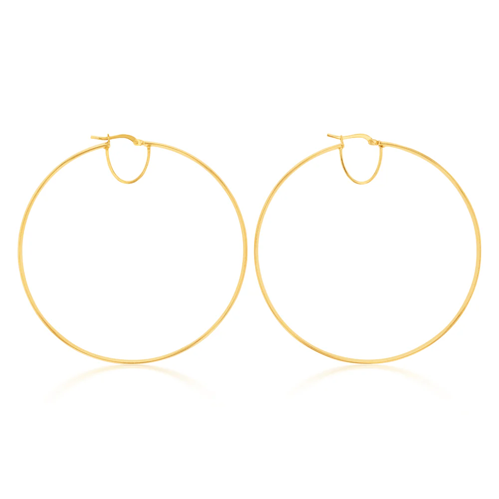 9ct Yellow Gold Silver Filled Plain 60mm Hoop Earrings