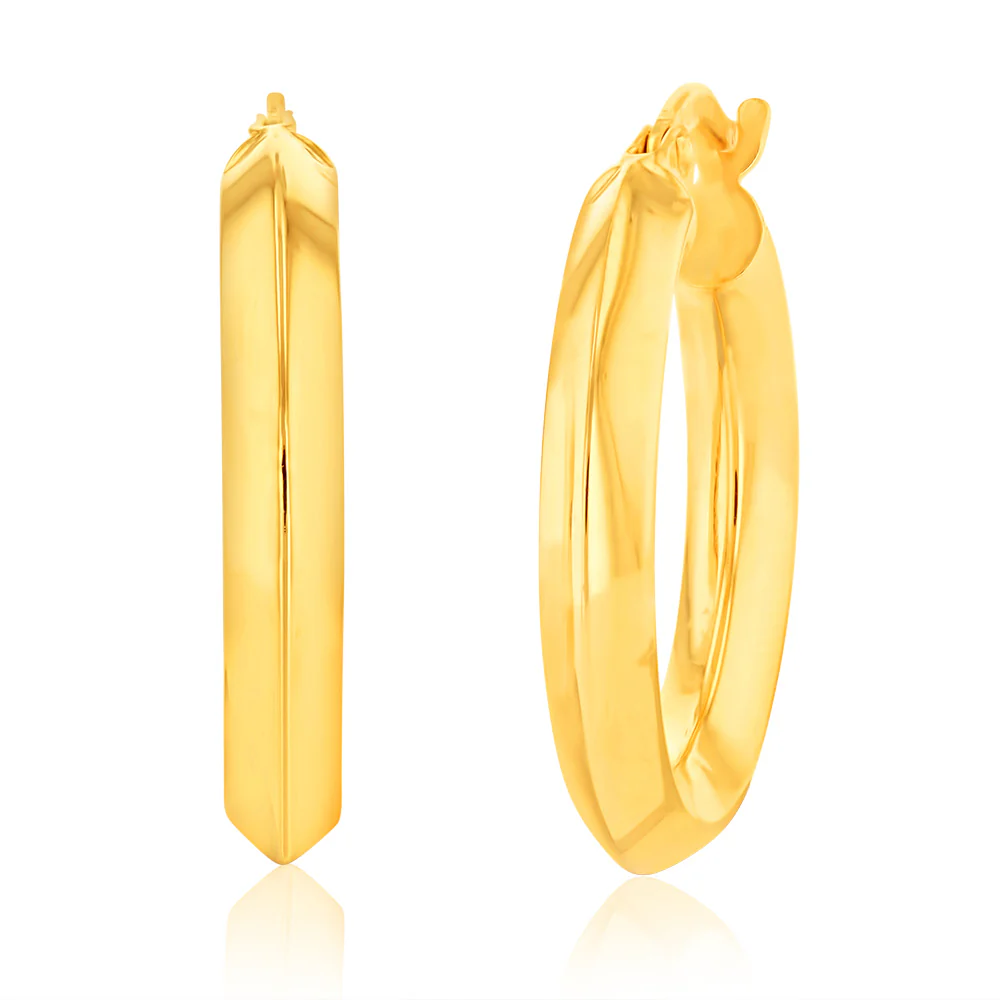 9ct Yellow Gold Silver Filled Plain Hoop Earrings