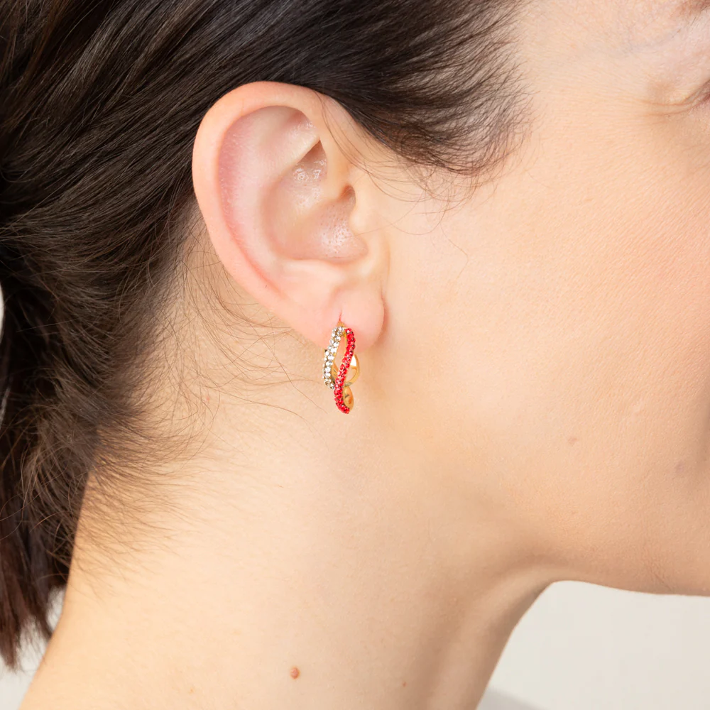9ct Yellow Gold Silver Filled Red White Twisted Hoop Earrings - Image 2