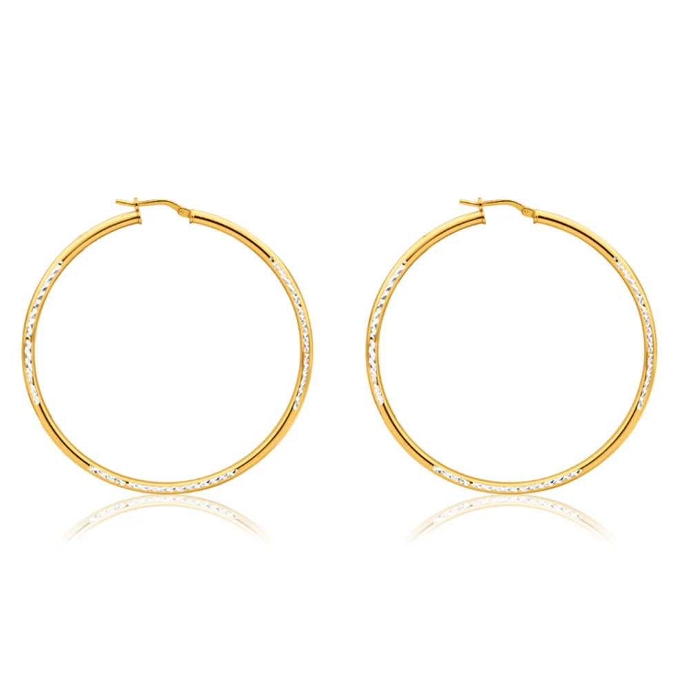 9ct Yellow Gold Silver Filled Simple Two Tone 50mm Hoop Earrings
