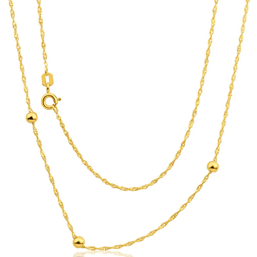 9ct Yellow Gold Silver Filled Singapore 45cm 20 Gauge  Ball Chain