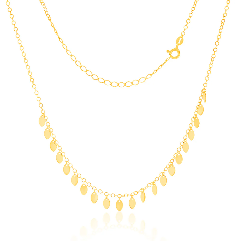 9ct Yellow Gold Silver Filled Small Gold Leaves On 30+7cm Choker Chain