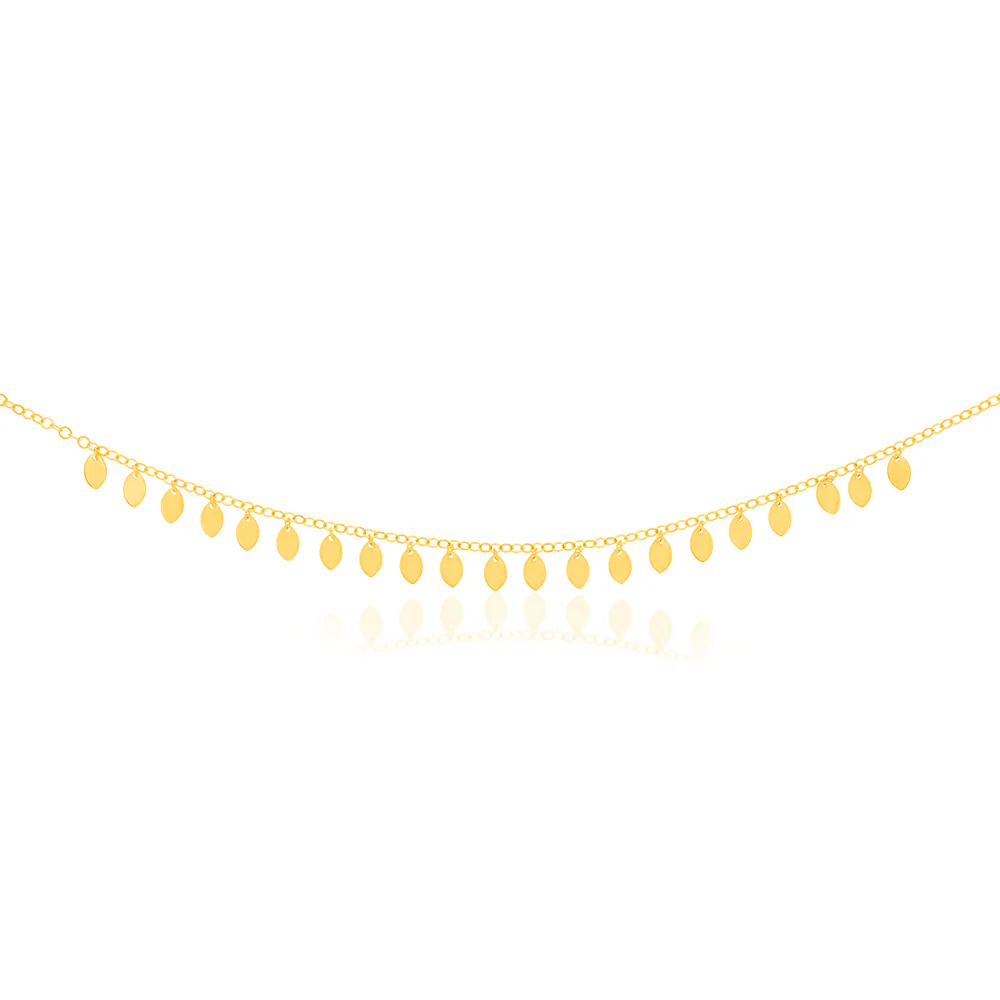 9ct Yellow Gold Silver Filled Small Gold Leaves On 30+7cm Choker Chain - Image 2
