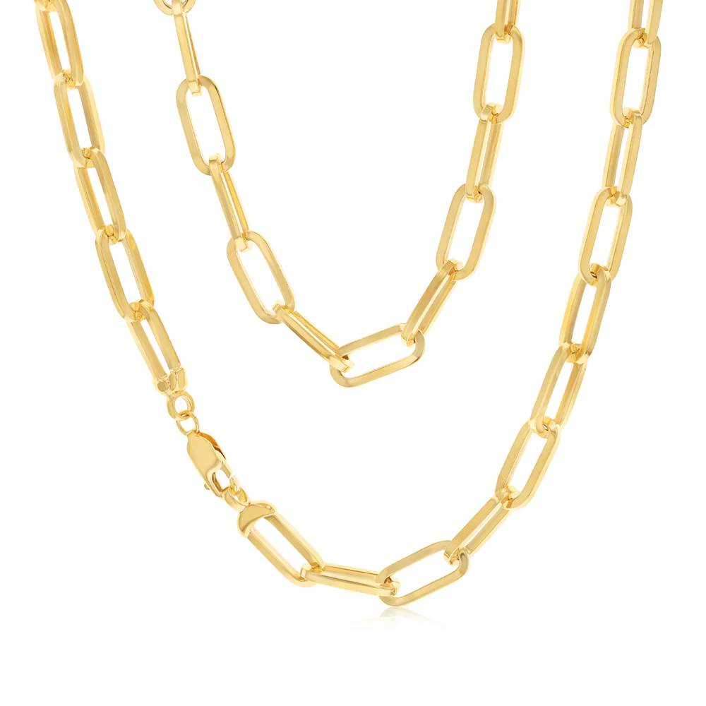 9ct Yellow Gold Silver Filled Solid Paperclip 55cm Chain
