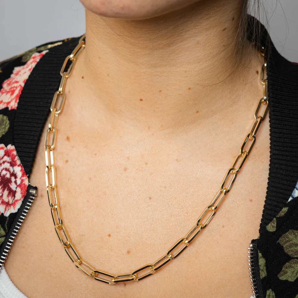 9ct Yellow Gold Silver Filled Solid Paperclip 55cm Chain - Image 3
