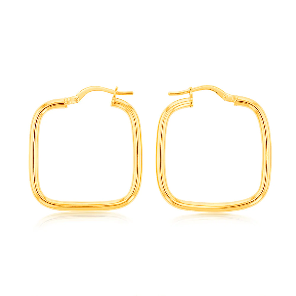 9ct Yellow Gold Silver Filled Square 20mm Hoop Earrings