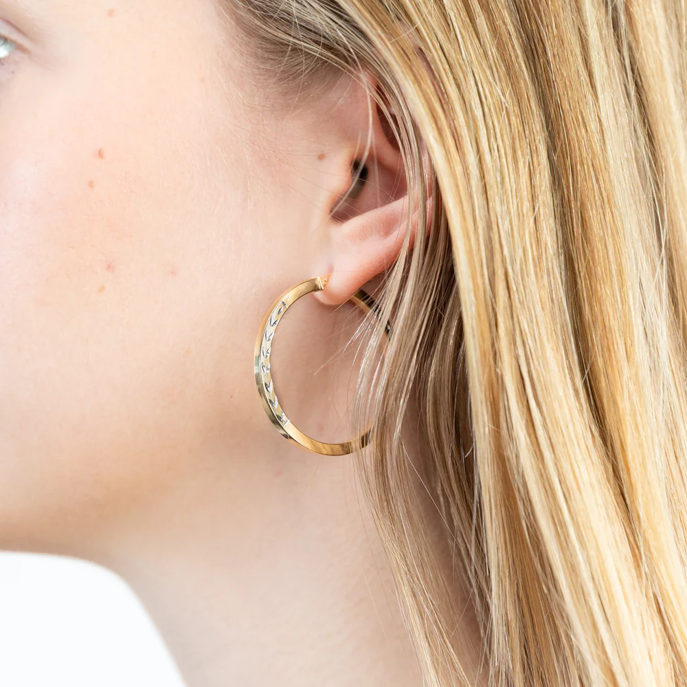 9ct Yellow Gold Silver Filled Square Two Tone Hoop Earrings in 30mm - Image 2