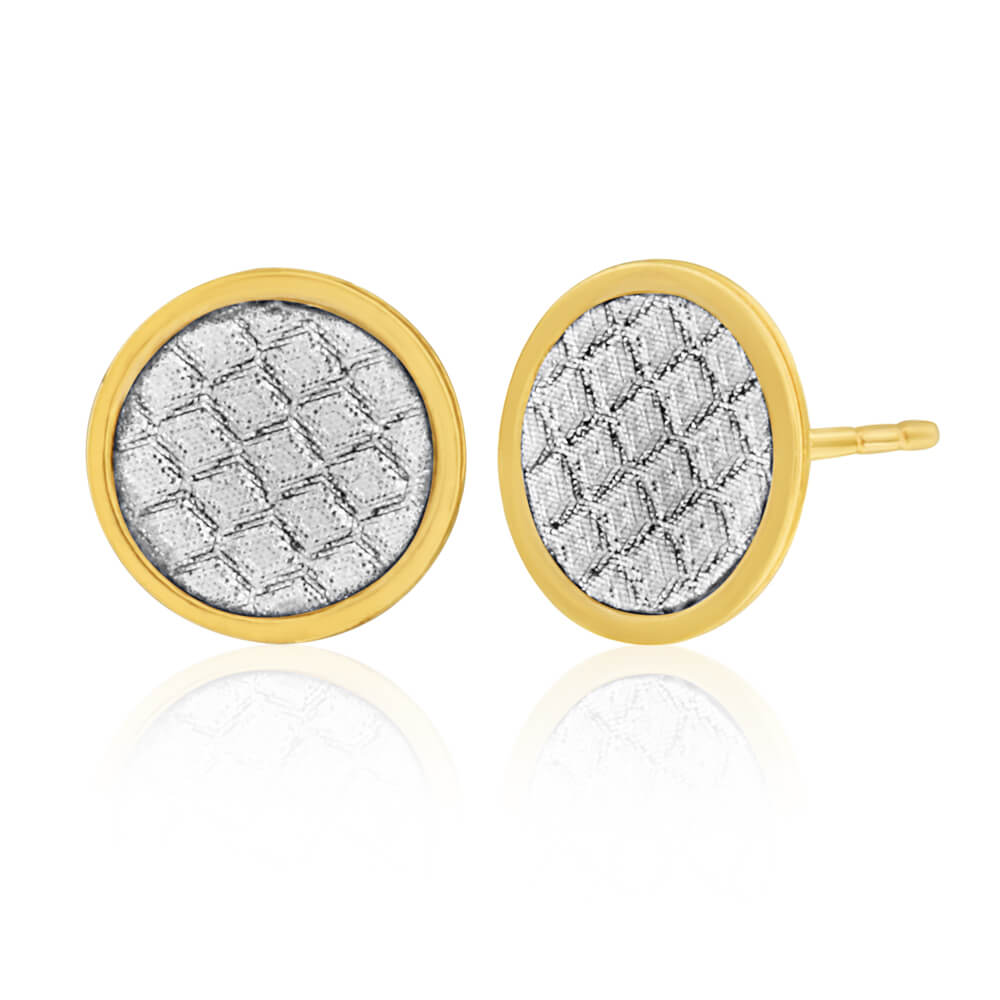 9ct Yellow Gold Silver Filled Stardust Button Studs Earrings