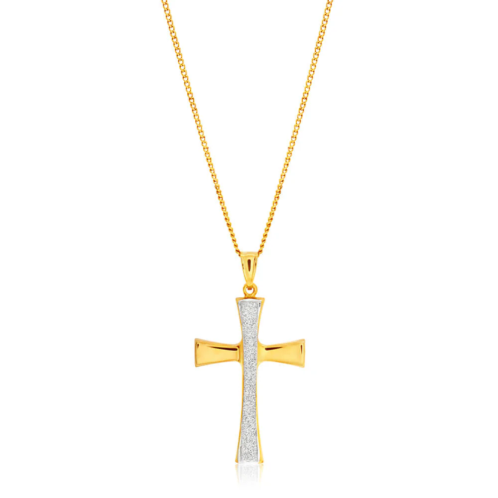9ct Yellow Gold Silver Filled Stardust Cross Pendant