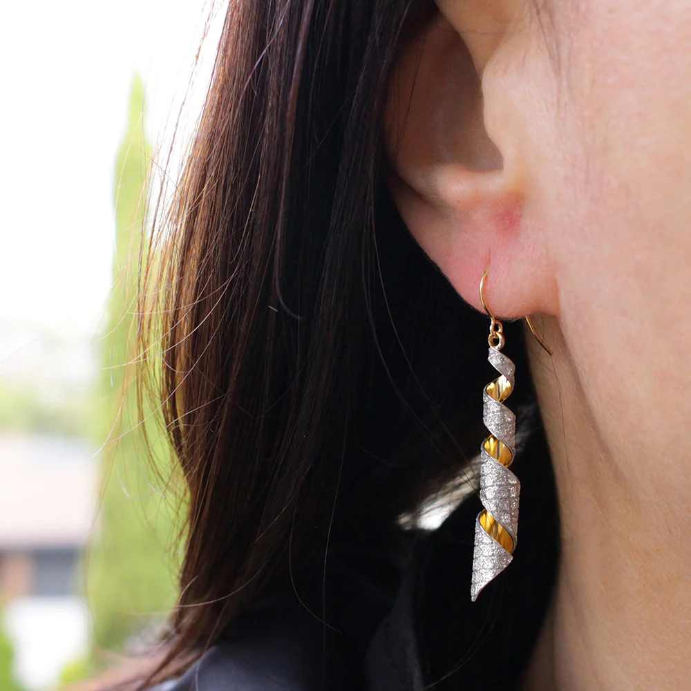 9ct Yellow Gold Silver Filled Stardust Twistied Drops Earrings - Image 2